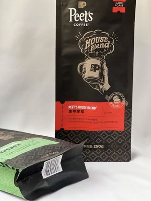 Le fond plat de Mylar de sac de café de poche de boîte refermable se lèvent pour le grain de café torréfié