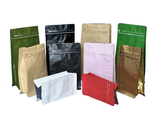 OEM Sacs à café à fond plat avec excellent affichage Ziplock à sens unique 100g-1kg