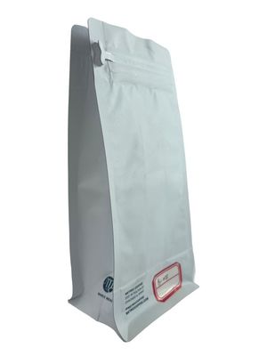 Sac d'emballage de café en papier kraft blanc avec fond plat et vernis mat