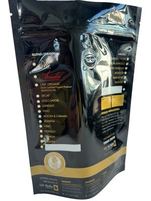 Sac d'emballage de café imprimé sur mesure avec fermeture à glissière et soupape